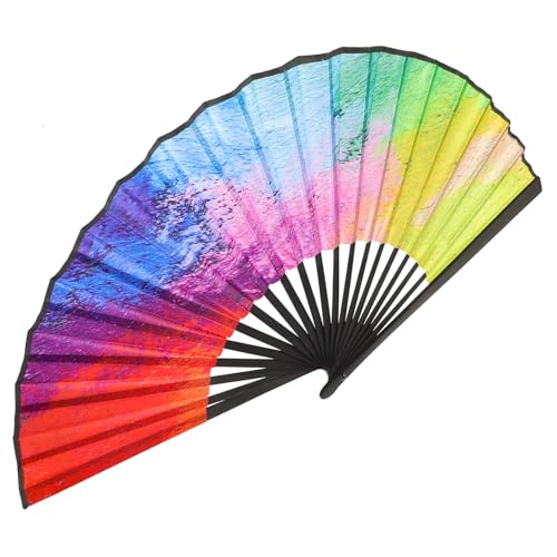 Ipetboom Faltbarer Handfächer Schwarz mit Buntem Design Chinesischer Fächer für Festivals Partys und Bühnenaufführungen und Dekoratives Accessoire für Jede Gelegenheit von Ipetboom