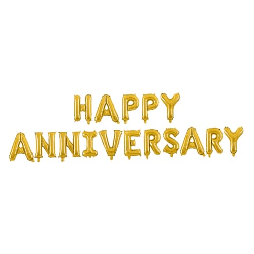 Ipetboom Happy Anniversary Aluminium Folienballons Set Goldene Dekorative Buchstaben Große Metallic Luftballons für Hochzeitsfeier Jubiläum Party dekoration Vielseitig Einsetzbar von Ipetboom