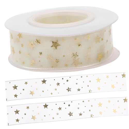 Ipetboom Hochwertiges DIY Geschenkband aus Seidigem Organza mit Goldgeprägtem Sternenmuster Breit Lang Knitterfrei für Hochzeitseinladungen Schleifen Bastelprojekte und Dekorationen von Ipetboom