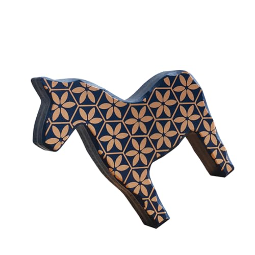 Ipetboom Holz Pferd Statue als Tischdeko Nordic Stil Großer Schreibtisch Ornament für Wohnzimmer und Büro Kreative Holzfigur mit Blumenmuster Einfache Pflege und Stabiler Stand von Ipetboom