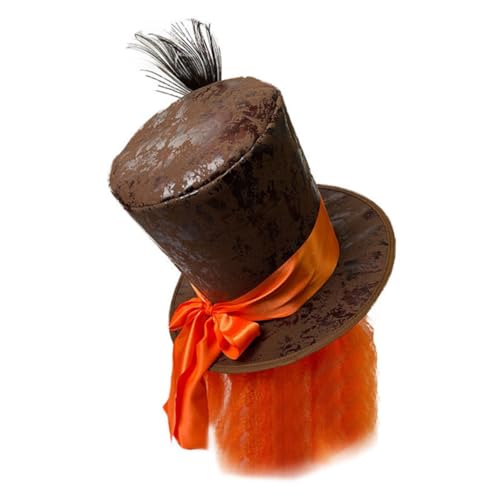 Ipetboom Karneval Party Cosplay Hut mit Pfauenfedern Orange Auffälliges Kostüm Accessoire für Fasching Verstellbare Langlebiger Magierhut für Karneval Mottoparty und Fancy Dress von Ipetboom