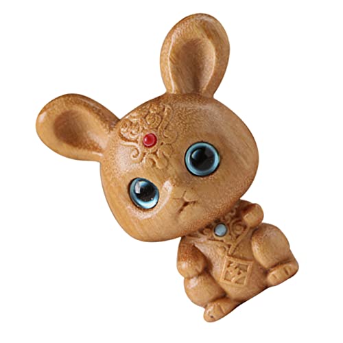 Ipetboom Kleines Kaninchen Ornament aus Holz mit Großen Augen Niedliche Tischfigur für Wohnaccessoires und Dekoration Handgefertigt aus Natürlichem Sandelholz mit Türkis Einlage von Ipetboom
