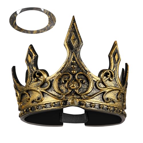 Ipetboom Königskrone für Jungen Und Männer: Verstellbares, Königliches Stirnband aus Schaumstoff in Gold im Vintage-stil – Mittelalterliches Kostümzubehör, Halloween-cosplay-requisite Und von Ipetboom
