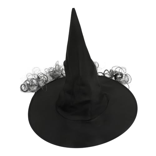 Ipetboom Leichter Halloween Hexenhut mit Langem Lockigem Perückeneinsatz Dekorativer Partyhut für Erwachsene und Jugendliche für Halloween Cosplay und Kostümpartys von Ipetboom