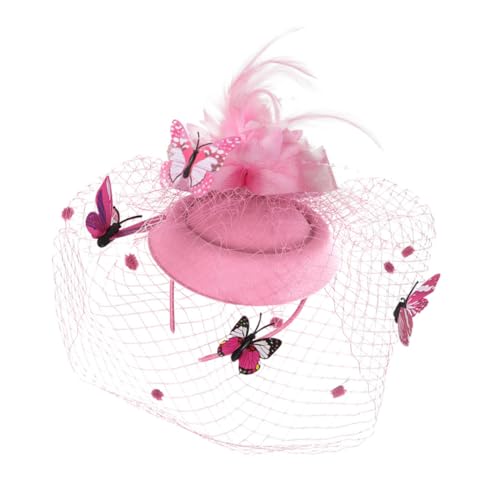 Ipetboom Mini Hut Haarschmuck Netzstoff Haarreif für Damen Braut Party Karneval Leicht und Elegant Rosa von Ipetboom