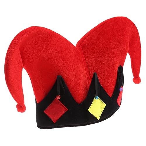 Ipetboom Roter Clown Cosplay Hut Eckig Plüsch Partyhut Leicht Atmungsaktiv Bühnenkostüm Karneval Kopfschmuck Erwachsene Lustige Kopfbedeckung von Ipetboom
