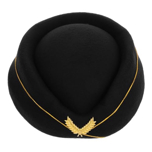Ipetboom Stewardess Hut Damen Party Accessoire aus Sicherem Material Ergonomisch Kompakt Feine Verarbeitung Vielseitig für Mode Cosplay Theater und Events Geeignet Schwarzer Beret Stil von Ipetboom