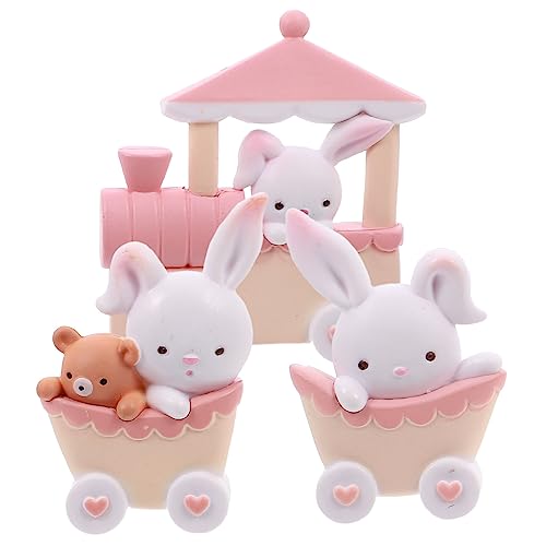 Ipetboom Teiliges Kaninchen Tortendeko Set Handbemalte Resin Hasenfiguren Niedliche Tischdekoration für Geburtstag Party und Souvenir Leichte Cartoon Ornamente Rosa Weiß von Ipetboom