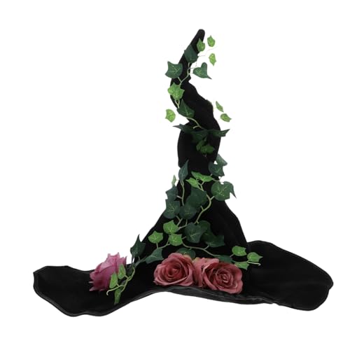 Ipetboom Velvet Hexenhut mit Blumenranken Klassischer Hexenhut für Damen Langlebig und Bequem für Halloween Cosplay Bühnenauftritte und Gothic Kostüme von Ipetboom