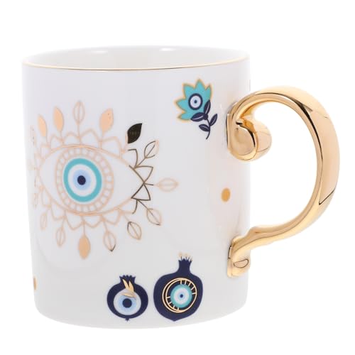 Ipetboom Vintage Evil Eye Keramik Kaffeetasse mit Untersetzer Ergonomischer Griff Langlebiges Material für Kaffee Tee und Heiße Getränke Zufälliges Muster Türkisches Design von Ipetboom