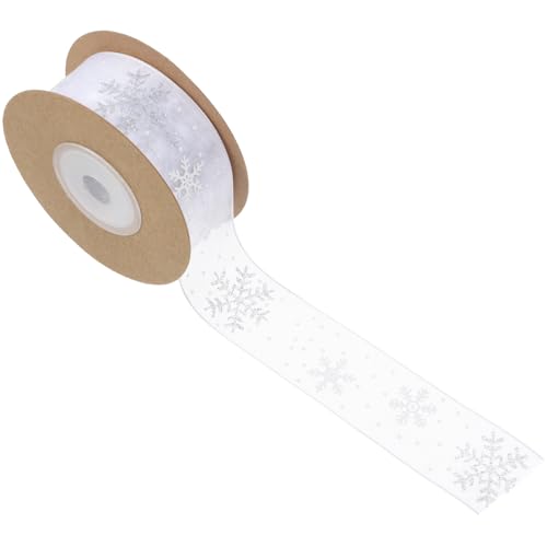 Ipetboom Weißes Chiffonband mit Silbernen Schneeflocken Rolle Weiches Faltenfreies Geschenkband für Weihnachtsdeko DIY Bastelprojekte Partyaccessoires und Festliche Verpackungen von Ipetboom