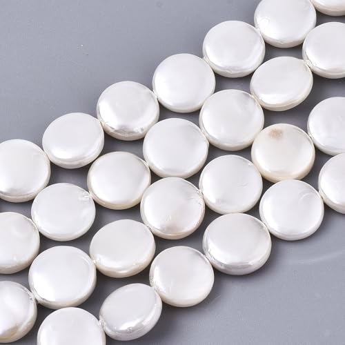 Ipotkitt 1 Strang 8 mm weiße natürliche Süßwasserperlen flach rund Muschelperlen Stränge Scheibe Münzform Muschelperlen für DIY Schmuckherstellung Halskette Armband Zubehör von Ipotkitt