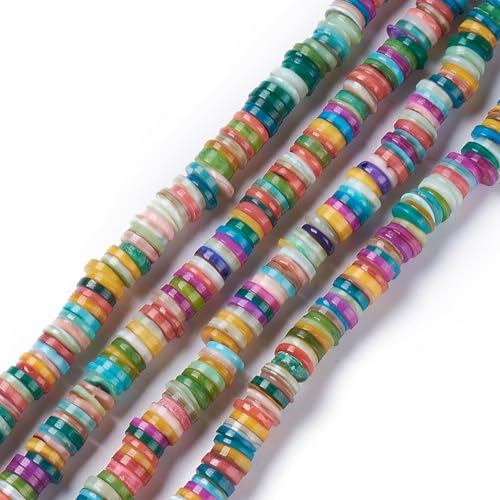 Ipotkitt 1 Strang gemischte Farben flache runde natürliche Süßwassermuschelperlen Stränge Disc Münzform Heishi lose Perlen für DIY Schmuckherstellung Halskette Armband Handwerk von Ipotkitt
