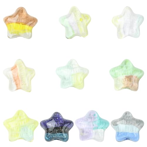Ipotkitt 10 Stück 10 Farben Acryl Emaille Stern Perlen mit Glitzerpulver himmlische Abstandshalter Perlen für DIY Schmuck Armband Ohrringe Halskette Schlüsselanhänger Dekor Handwerk von Ipotkitt