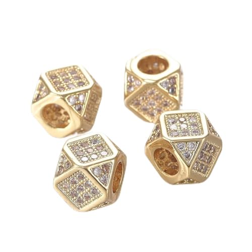 Ipotkitt 10 Stück Messingperlen mit kubischen Zirkonia, sechseckige Metallperlen für DIY-Schmuckherstellung, Handwerk, Armband, Halskette, Ohrringe, Schlüsselanhänger, Geldbörsenzubehör von Ipotkitt