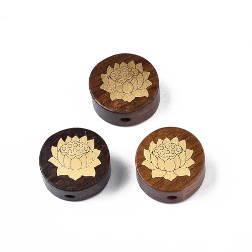 Ipotkitt 10 Stück flache runde Holzperlen mit Lotusförmigen Messingscheiben, Holzblumen-Abstandshalter für Bastelarbeiten, Schmuck, Armband, Halskette, Ohrringe, Heimdekoration, Schlüsselanhänger Ipotkitt 10 Stück flache runde Holzperlen mit Lotusförmigen Messingscheiben, Holzblumen-Abstandshalter für Bastelarbeiten, Schmuck, Armband, Halskette, Ohrringe, Heimdekoration, Schlüsselanhänger von Ipotkitt