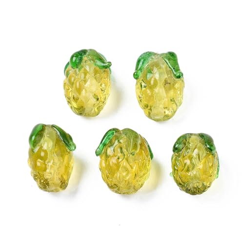 Ipotkitt 10 Stück gelbe handgefertigte Ananas-Perlen, tropische Früchte, Lebensmittel, Glasperlen für DIY-Schmuckherstellung, Halsketten, Armbänder, Ohrringe, Schlüsselanhänger, Geldbörsen-Dekor von Ipotkitt