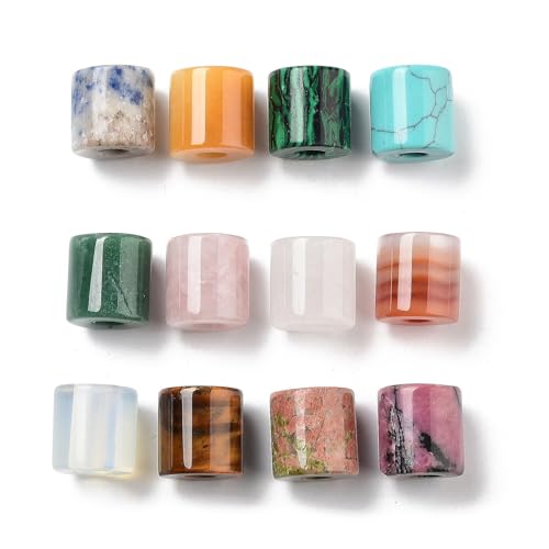 Ipotkitt 10 Stück gemischte Edelstein-Säule europäische Perlen Röhrchen großes Loch Steinperlen für DIY Schmuckherstellung Handwerk Armband Halskette Ohrring Schlüsselanhänger Geldbörse Dekor von Ipotkitt