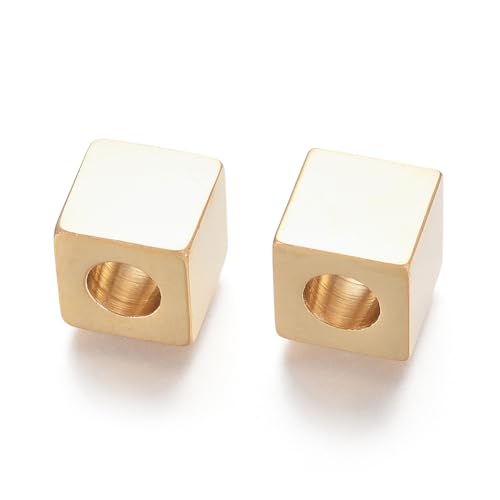 Ipotkitt 10 Stück goldfarbene 304 Edelstahlwürfel, europäische Perlen, quadratisch, Abstandshalter mit großem Loch, Perlen für DIY-Schmuckherstellung, Handwerk, Armband, Halskette, Schlüsselanhänger Ipotkitt 10 Stück goldfarbene 304 Edelstahlwürfel, europäische Perlen, quadratisch, Abstandshalter mit großem Loch, Perlen für DIY-Schmuckherstellung, Handwerk, Armband, Halskette, Schlüsselanhänger von Ipotkitt