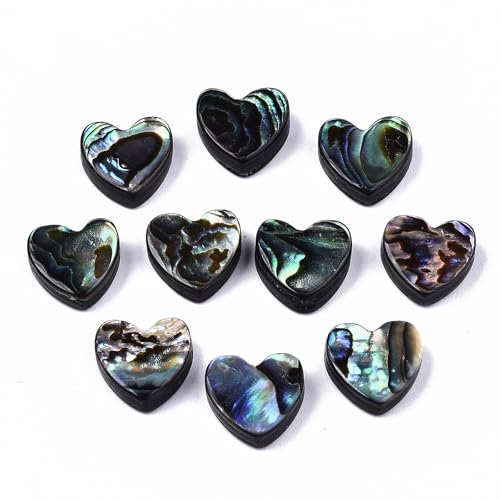 Ipotkitt 10 Stück schwarze natürliche Abalone-Herzform Muschelperlen Liebe Pfirsich Herzform Paua Muschel Perlen für DIY Schmuckherstellung Halskette Armband Ohrringe Bastelbedarf von Ipotkitt