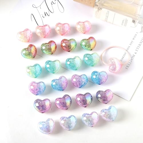 Ipotkitt 10 Stück zufällige herzförmige Acrylperlen, zweifarbige Kunststoffperlen, transparent, knisternde Ornamente für Bastelarbeiten, Halsketten, Ohrringe, Taschen, Stifte, Schmuckherstellung von Ipotkitt