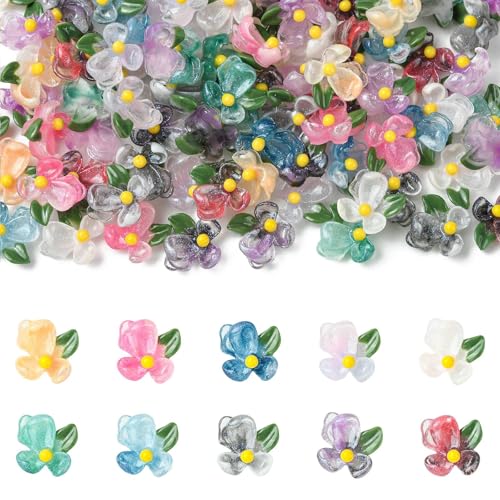 Ipotkitt 100 Stück 10 Farben Osmanthus Blume Harz Cabochons mit Glitzerpuder Floral Flat Back No Hole Perlen für DIY Schmuck Ohrringe Armband Handyhülle Dekor von Ipotkitt