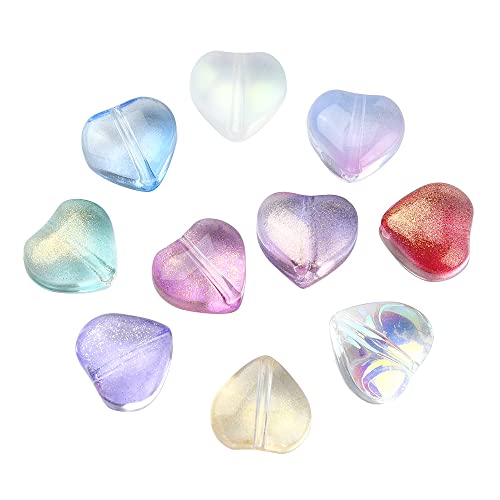 Ipotkitt 100 Stück 10 Farben Transparente Glasperlen Herzform Kristall Liebe Herz Form Perlen Abstandshalter Lose Perlen für Armband Halskette Schmuckherstellung Handwerk von Ipotkitt