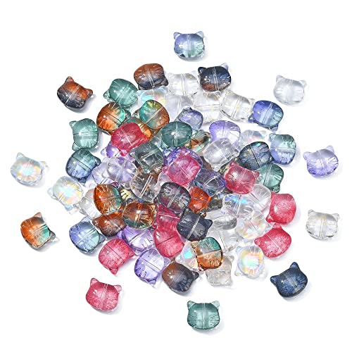 Ipotkitt 100 Stück 10 Farben Transparente Katze Glasperlen für DIY Handwerk Findet Halskette Armband Schmuckherstellung Zubehör – 12,5 x 14 mm von Ipotkitt