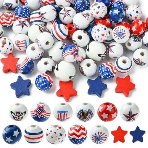 Ipotkitt 100 Stück 13 Stile 4. Juli Holzperlen patriotische runde Stern lose Perlen Amerika-Flagge Perlen für DIY Unabhängigkeitstag Girlande Schmuckherstellung Ipotkitt 100 Stück 13 Stile 4. Juli Holzperlen patriotische runde Stern lose Perlen Amerika-Flagge Perlen für DIY Unabhängigkeitstag Girlande Schmuckherstellung von Ipotkitt