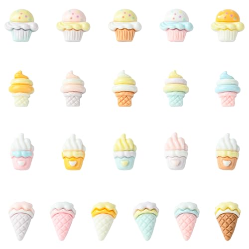Ipotkitt 100 Stück 4 Stile Eiscreme Themed Harz Cabochons Kunststoff Dessert Verzierungen Niedliche Lebensmittel Flache Rückseite Charms für DIY Handwerk Schmuckherstellung von Ipotkitt