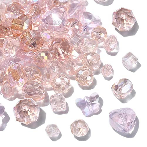 Ipotkitt 100 Stück AB-Farbe Glasperlen rosa facettierte Perlen gemischte Form Kristall Herz Schmetterling Abstandshalter Perlen für Armbänder Halsketten Basteln Schmuckherstellung von Ipotkitt