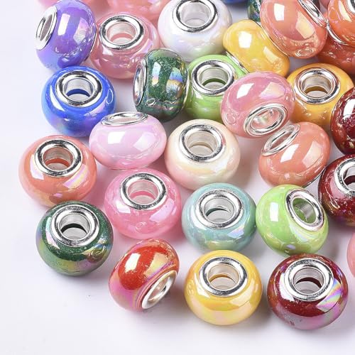 Ipotkitt 100 Stück AB-farbbeschichtete Kunstharzperlen, europäische Perlen, Porzellanimitat, Rondelle mit großem Loch, Perlen für DIY-Schmuck, Handwerk, Schlüsselanhänger, Armbänder, Halsketten von Ipotkitt