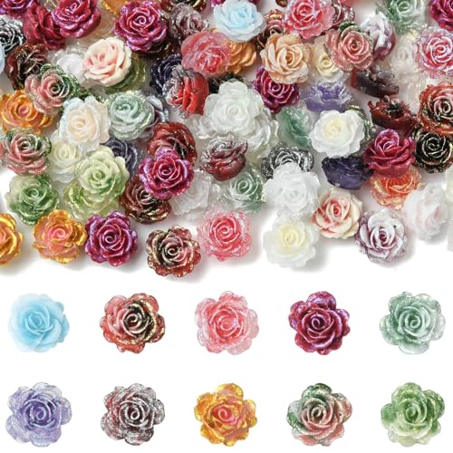 Ipotkitt 100 Stück Kunststoff-Rosen-Cabochons mit Glitzer-Blume, flache Rückseite, ohne Loch, Perlen für DIY-Schmuck, Ohrringe, Armbänder, Halsketten, Haarnadeln, Handyhüllen, Basteln Ipotkitt 100 Stück Kunststoff-Rosen-Cabochons mit Glitzer-Blume, flache Rückseite, ohne Loch, Perlen für DIY-Schmuck, Ohrringe, Armbänder, Halsketten, Haarnadeln, Handyhüllen, Basteln von Ipotkitt