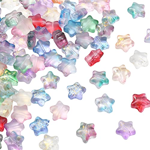 Ipotkitt 100 Stück bunte transparente Glas-Sternperlen Mini-Stern-Abstandshalter Perlen niedliche Kristall-Sternperlen für DIY Schmuck, Armband, Ohrringe, Basteln von Ipotkitt