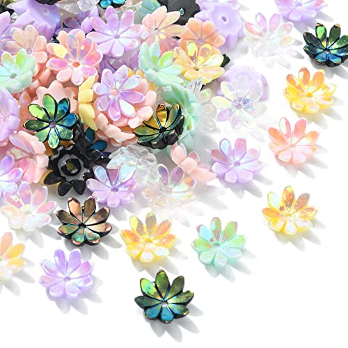 Ipotkitt 100 Stück gemischte Farben, blickdichte Acryl-Blumenperlen, AB-Farbe, Blumenkappen, Multi-Petal-Blumen-Perlen für DIY-Armband, Halsketten, Ohrringe von Ipotkitt