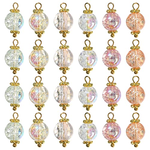 Ipotkitt 100 Stück gemischte Farben Craquelé-Glasperlen-Charms runde Kristall-Charms mit antikem Gänseblümchen-Craquelé- und Kugelkopf-Pins für DIY-Schmuckherstellung von Ipotkitt