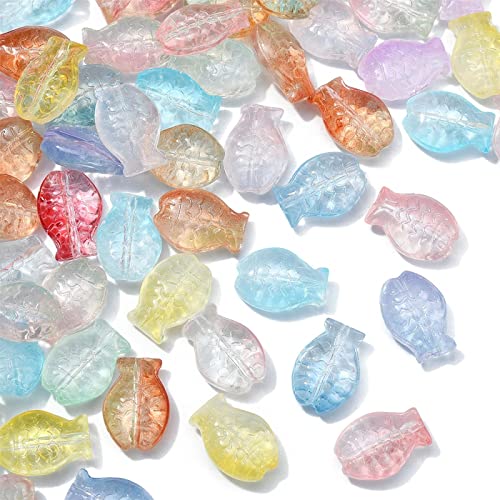 Ipotkitt 100 Stück gemischte Farben Sommer Strand Perlen Transparente Glasperlen Meeresleben Fisch Kristall Abstandshalter Perlen für DIY Schmuckherstellung Finden von Ipotkitt