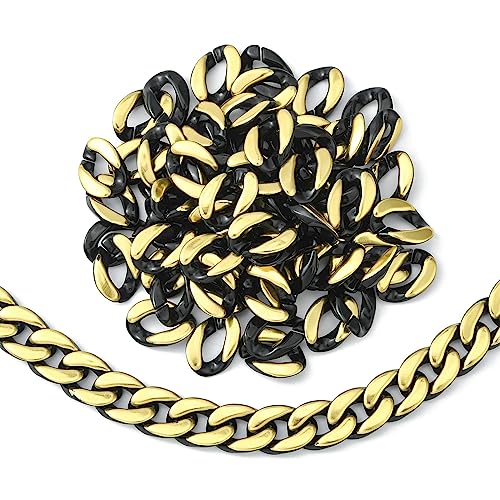 Ipotkitt 100 Stück goldene und schwarze Acryl-Verbindungsringe, kleine ovale Kettenglieder, gedrehte Schnellverbindungen für Schlüsselanhänger, Armbänder, Halsketten von Ipotkitt