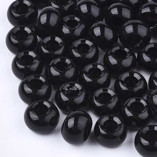 Ipotkitt 100 Stück schwarze Glas-Rondelle-Perlen, Trommelfass, großes Loch, Perlen für DIY-Schmuckherstellung, Perlen, Armband, Halskette, Ohrringe, Armband, Schlüsselanhänger, Handwerk von Ipotkitt