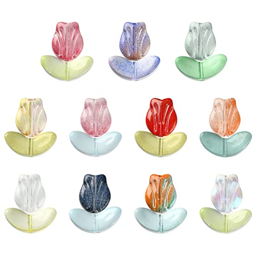 Ipotkitt 100 Stück transparente, handgefertigte Lampwork-Blumenperlen, bunte Glas-Tulpen-Blumen-Perlen für DIY-Handwerk, Schmuckherstellung, Muttertagsgeschenke von Ipotkitt