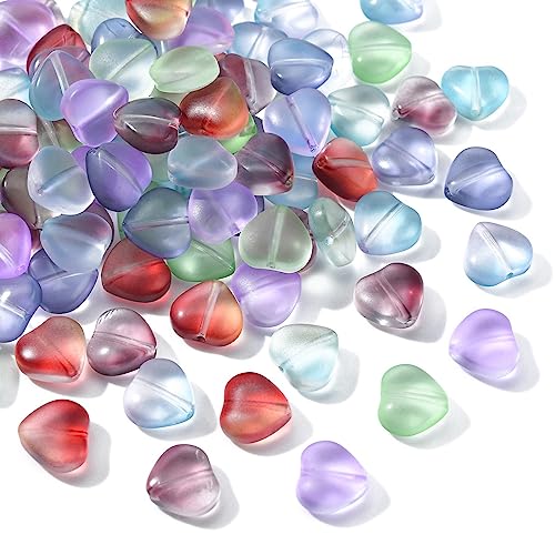 Ipotkitt 100 Stück zufällige Farbe Herz transparente Glasperlen Kristall Valentinstag Perlen Romantische Liebe mattierte Herz Spacer Perlen für DIY Halskette Armband Ohrring von Ipotkitt