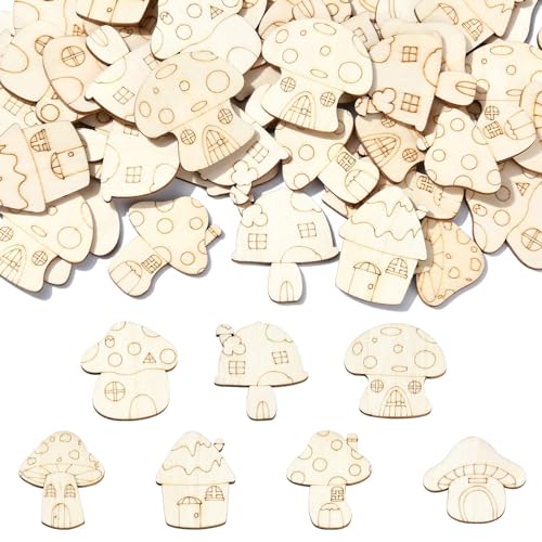 Ipotkitt 100 Stück zufällige Holz-Pilzhaus-Ausschnitte, unlackiert, Cartoon-Bastelbedarf, florales weißes Holz, Waldstücke für DIY, Geschenk, Schlüsselanhänger, Heimdekoration, Party-Dekoration Ipotkitt 100 Stück zufällige Holz-Pilzhaus-Ausschnitte, unlackiert, Cartoon-Bastelbedarf, florales weißes Holz, Waldstücke für DIY, Geschenk, Schlüsselanhänger, Heimdekoration, Party-Dekoration von Ipotkitt