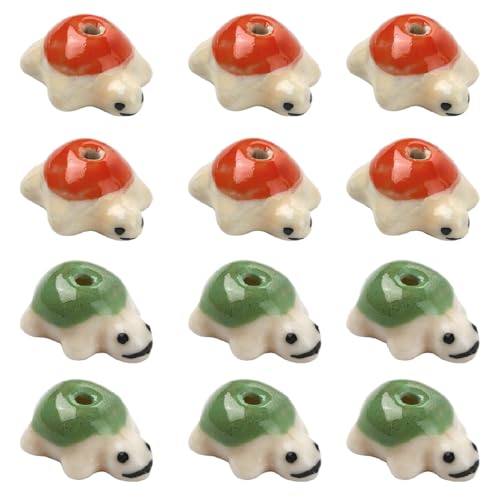 Ipotkitt 12 Stück 2 Farben handgefertigte helle glasierte Porzellan-Schildkrötenperlen Meerestier-Perlen lose Abstandshalter Perlen für DIY Halskette Schlüsselanhänger Armband Ohrring von Ipotkitt