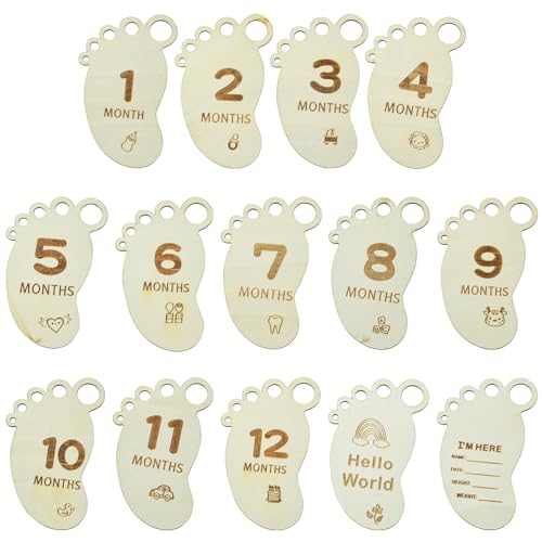 Ipotkitt 14 Stück ungefärbte Fußabdrücke mit Monaten, Holzausschnitt-Charms-Set, Baby, Neugeborene, Wachstum, Meilenstein, Ankündigung, Schild, Holzstücke für Heimwerker, Handwerk, Zuhause, Wand Ipotkitt 14 Stück ungefärbte Fußabdrücke mit Monaten, Holzausschnitt-Charms-Set, Baby, Neugeborene, Wachstum, Meilenstein, Ankündigung, Schild, Holzstücke für Heimwerker, Handwerk, Zuhause, Wand von Ipotkitt