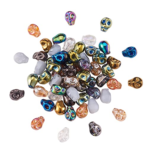 Ipotkitt 150 Stück 10 Farben galvanisierte Glas-Totenkopf-Perlen bunte Kristall-Skelett-Kopf-Perlen lose Armband-Abstandshalter für DIY Schmuckherstellung von Ipotkitt