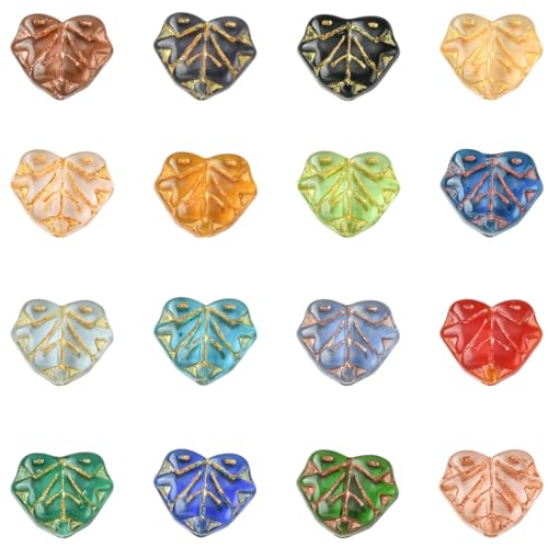 Ipotkitt 16 Farben Ahornblatt Lampwork Kristall Perlen Herbst Herbst Thema Blätter Glasperlen für DIY Schmuck Handwerk Halskette Armband Ohrringe Schlüsselanhänger Dekor von Ipotkitt