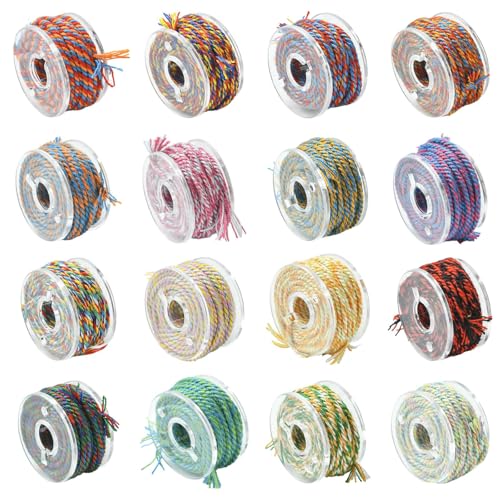 Ipotkitt 16 Rollen, 16 Farben, 1 mm, handgeriebenes Baumwollgarn-Set, gedrehte Kordel, Perlenschnur, Seil für Bastelarbeiten, Armbänder, Makramee, Schmuckherstellung, Halsketten, Schlüsselanhänger von Ipotkitt