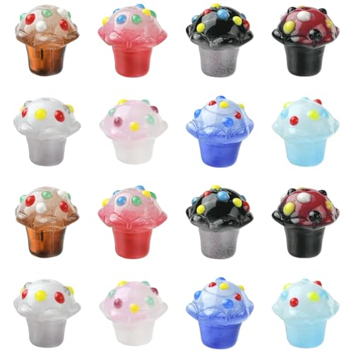 Ipotkitt 16pcs 8 Farben Handmade Lampwork Cupcake Emaille Bumpy Perlen Kuchen Lebensmittel Glasperlen für Schmuckherstellung DIY Handwerk Armband Halskette Ohrringe Dekor von Ipotkitt