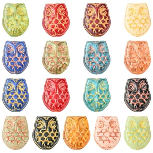 Ipotkitt 17pcs 17 Farben Eule Serie Handgemachte Lampwork Perlen Vogel fliegende Tiere Glas Spacer Perlen für DIY Armbänder Schlüsselanhänger Kunst Handwerk Supplies Schmuckherstellung von Ipotkitt