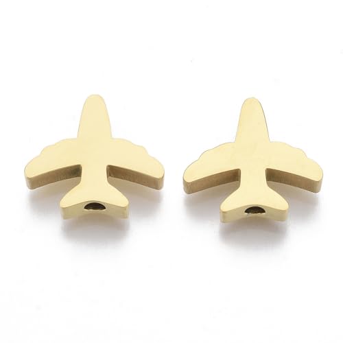 Ipotkitt 2 Stück goldene Farbe 304 Edelstahl Flugzeugperlen Flugzeug Transport Abstandshalter Perlen für DIY Schmuckherstellung Handwerk Armband Halskette Ohrringe Schlüsselanhänger Zubehör von Ipotkitt